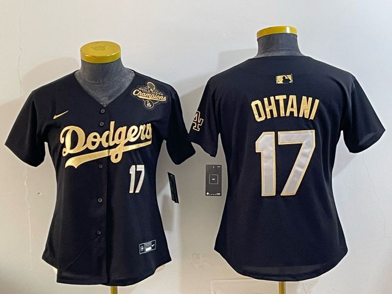 Women Nike 2026 Los Angeles Dodgers #17 Ohtani Black Gold Game MLB Jersey 066